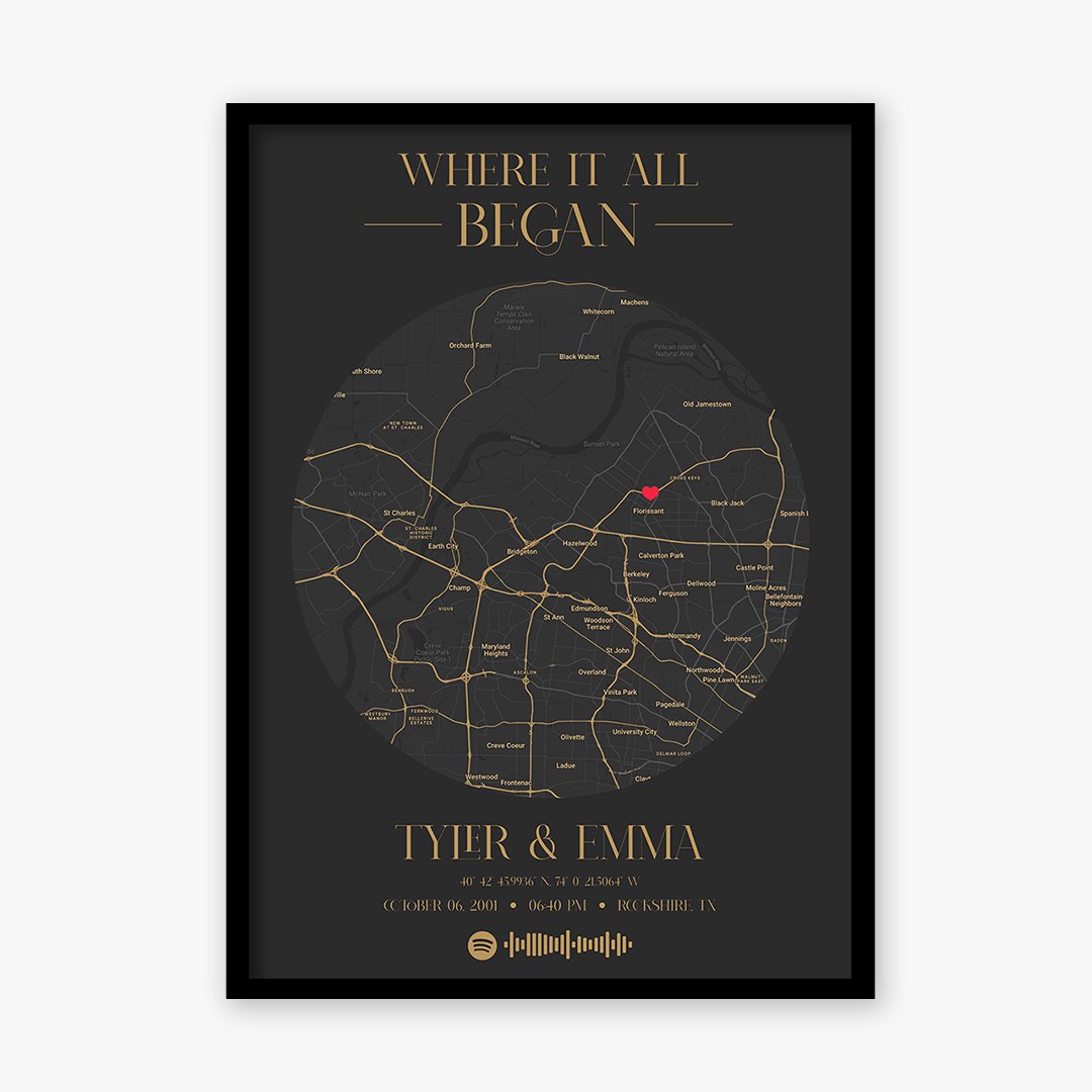 personalized memories put together on a map with spotify music frame