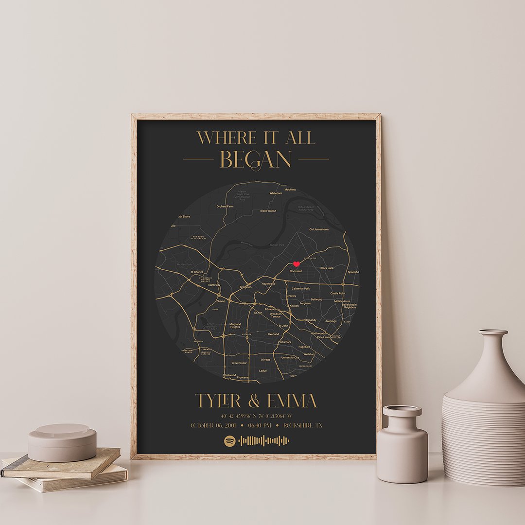 personalized memories put together on a map with spotify music frame