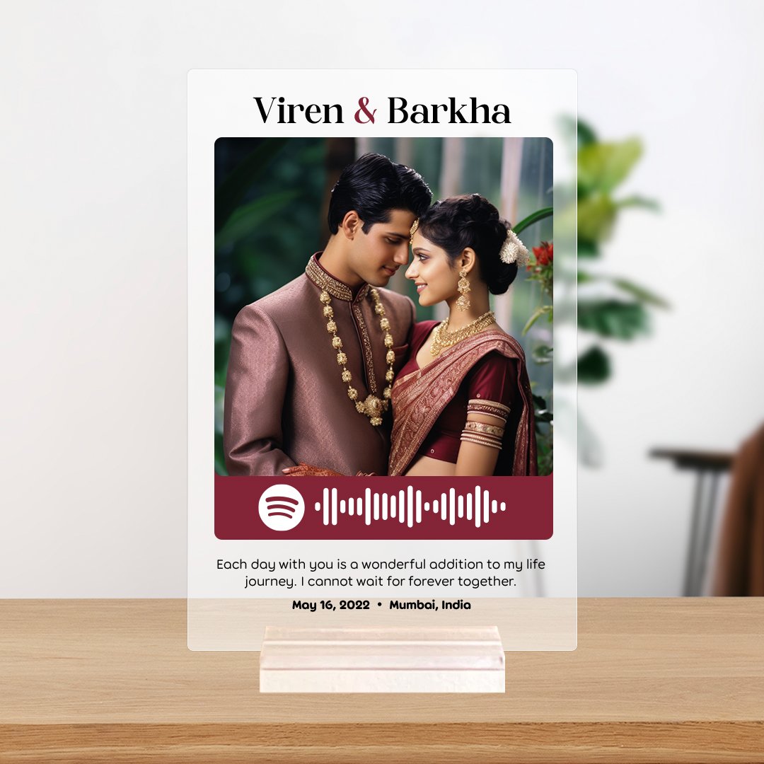 unique gift with personalized message and photo printed on acrylic spotify frame