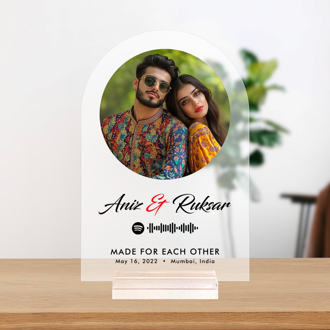 unique gift with personalized message and photo printed on acrylic spotify frame