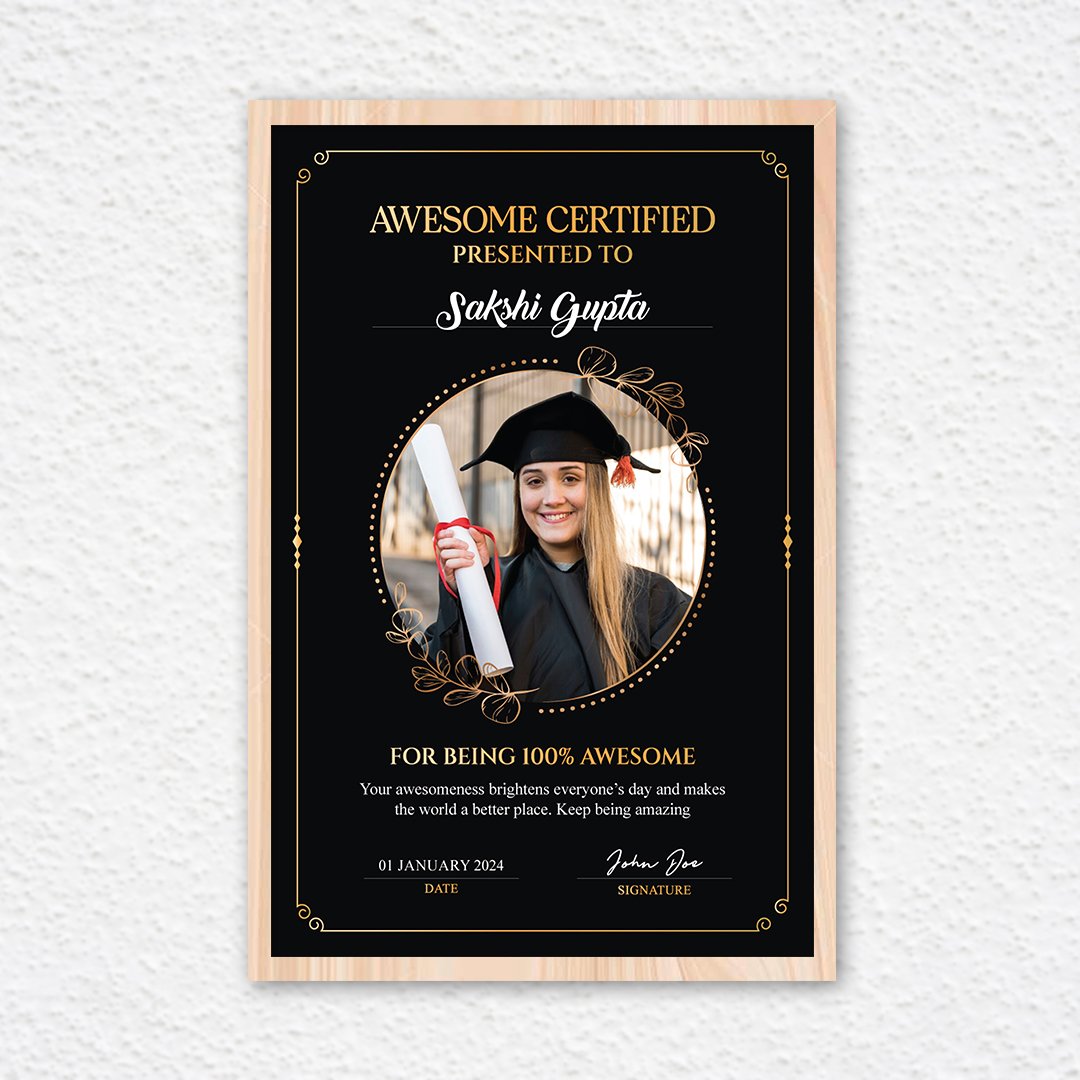 Family achiever appreciating how good the person is by certificate