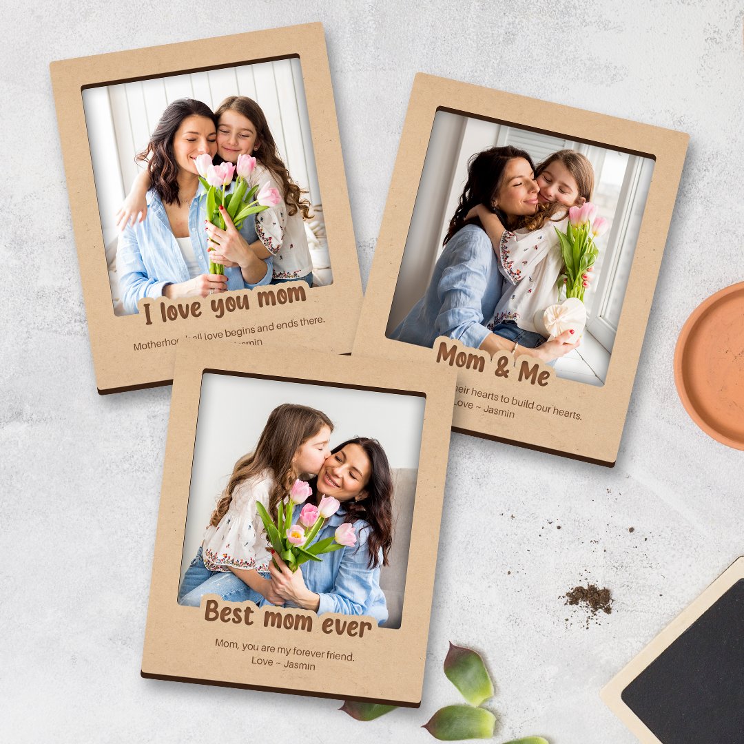 Love you Mom wooden customized changeable photo fridge magnets