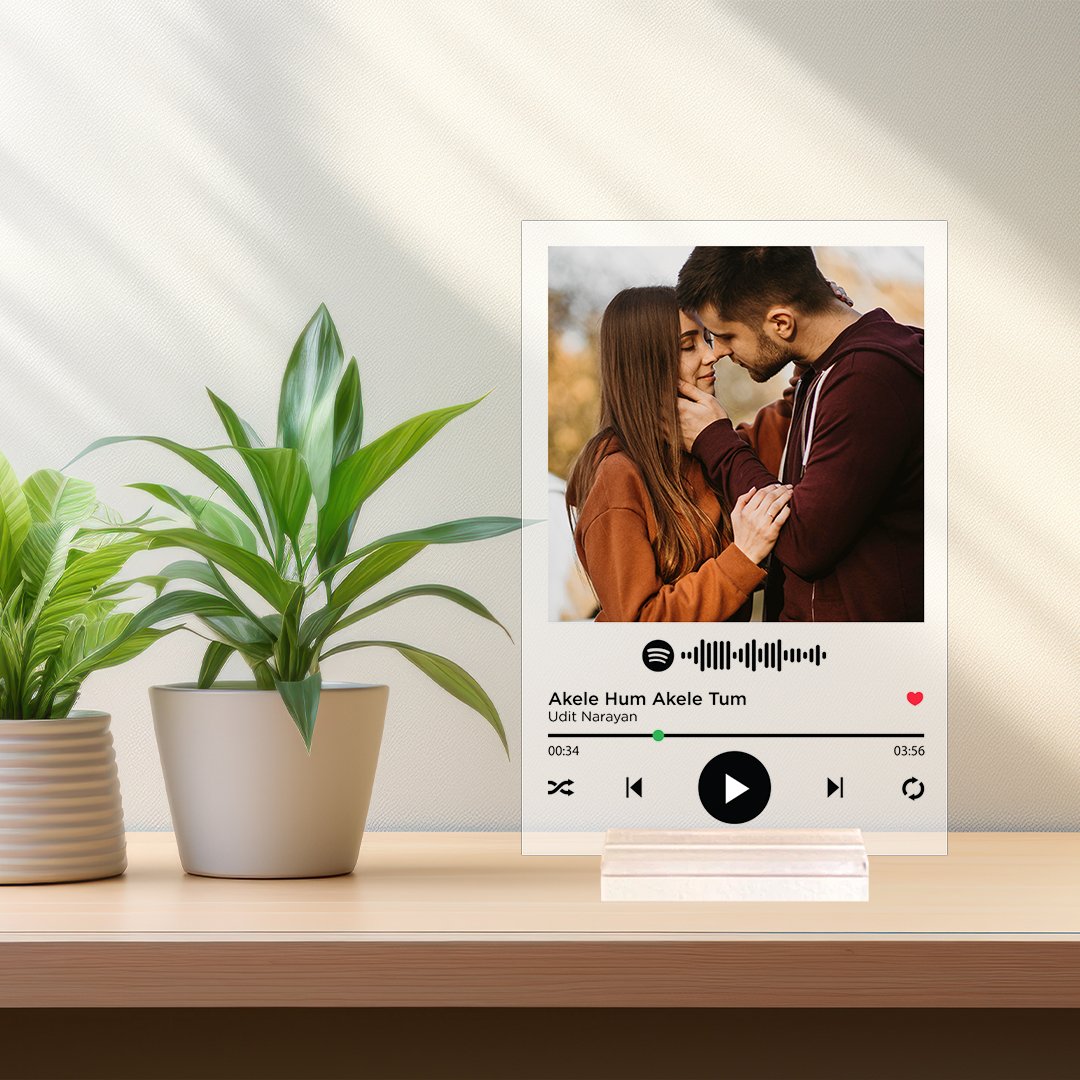 unique gift with personalized message and photo printed on acrylic spotify frame