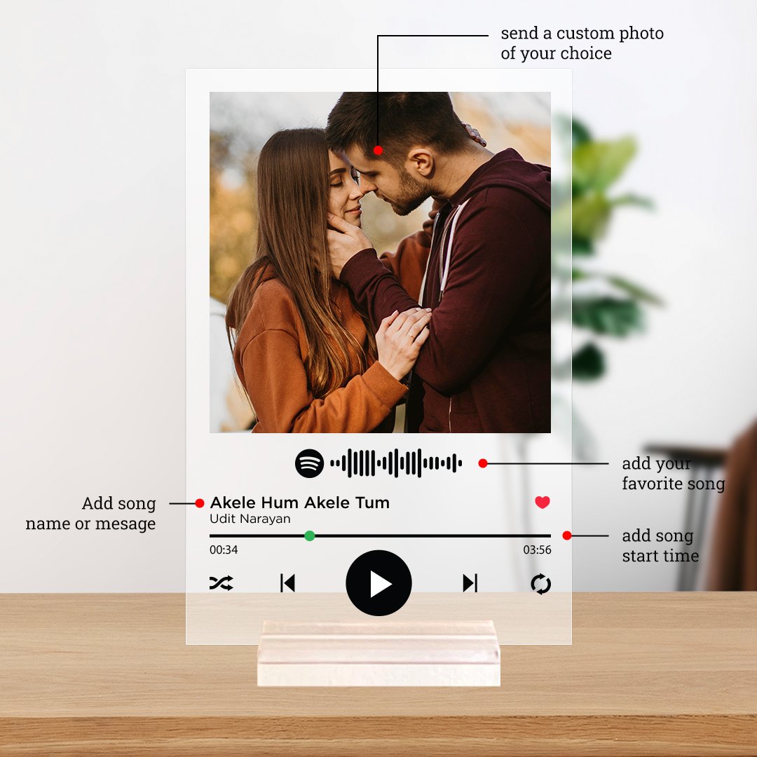 unique gift with personalized message and photo printed on acrylic spotify frame