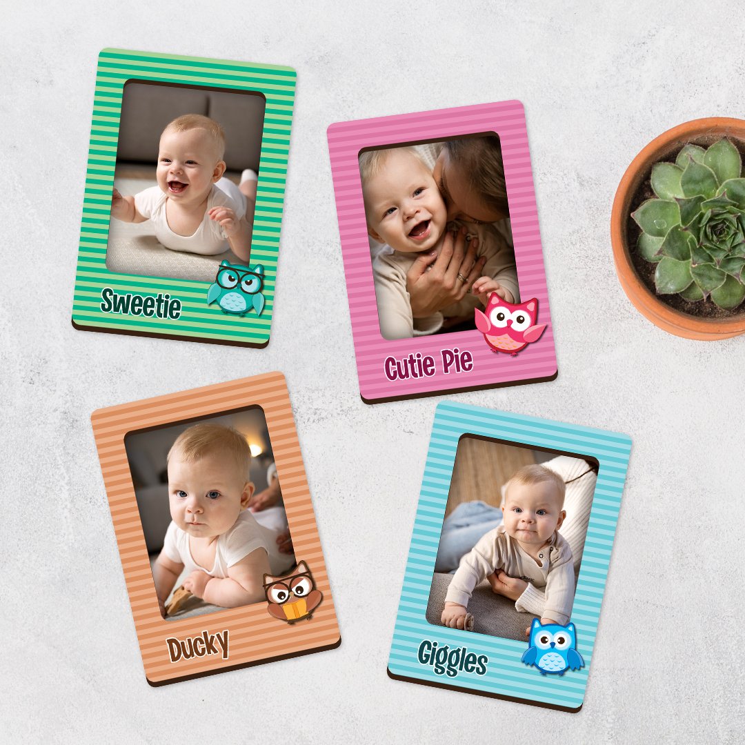 Night Owl 2 wooden customized changeable photo fridge magnets