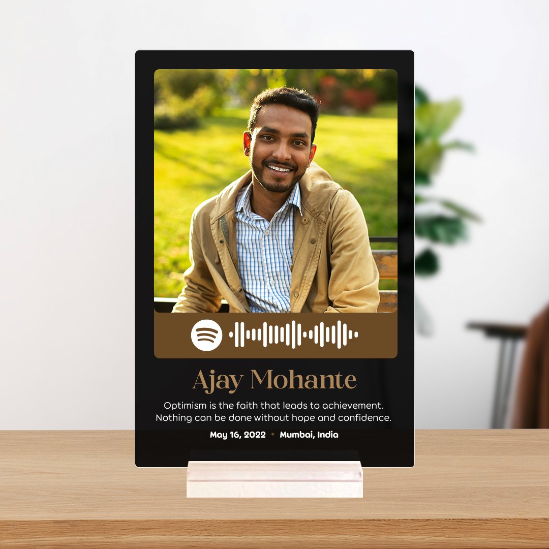 unique gift with personalized message and photo printed on acrylic spotify frame