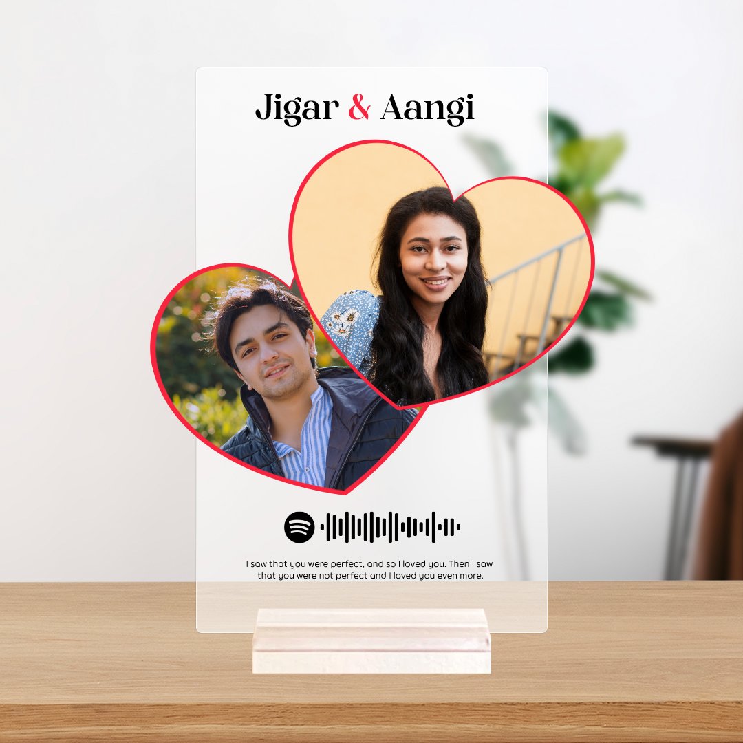 unique gift with personalized message and photo printed on acrylic spotify frame