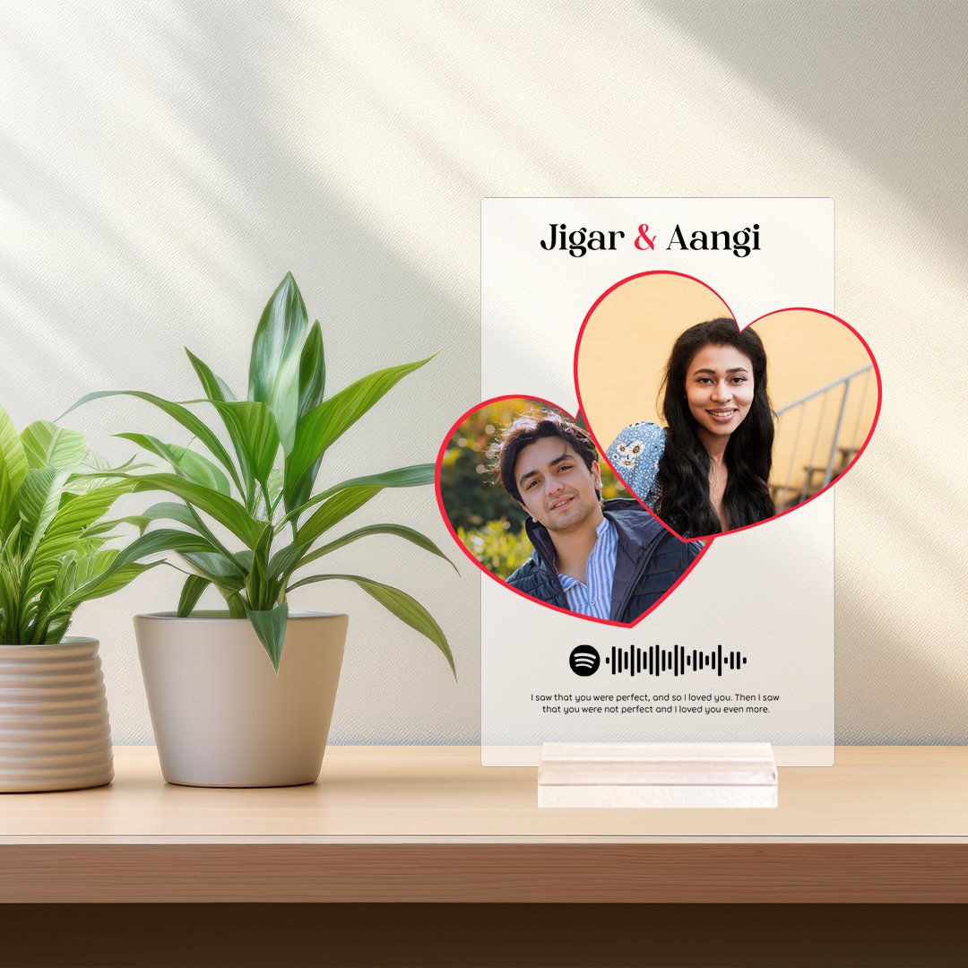 unique gift with personalized message and photo printed on acrylic spotify frame