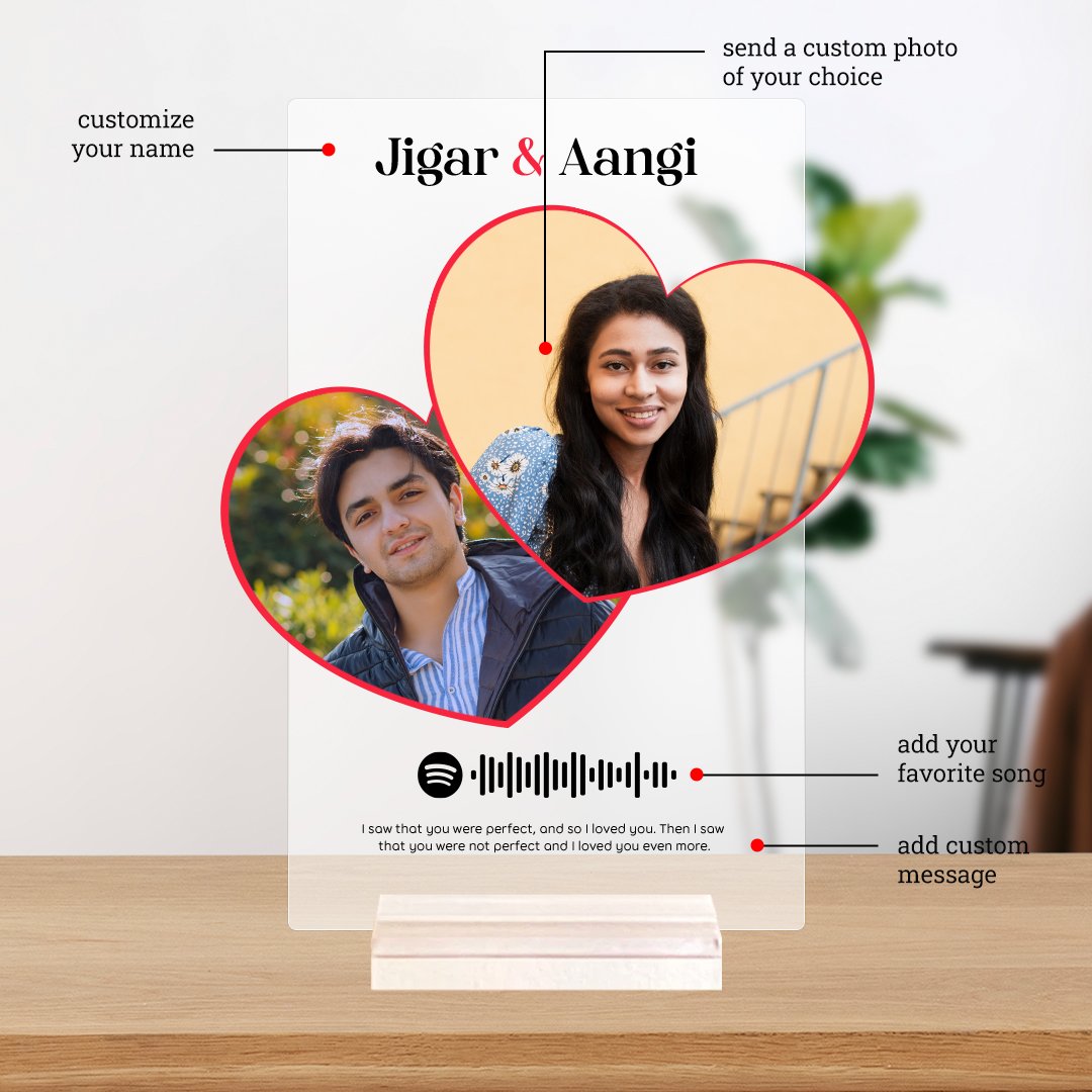 unique gift with personalized message and photo printed on acrylic spotify frame